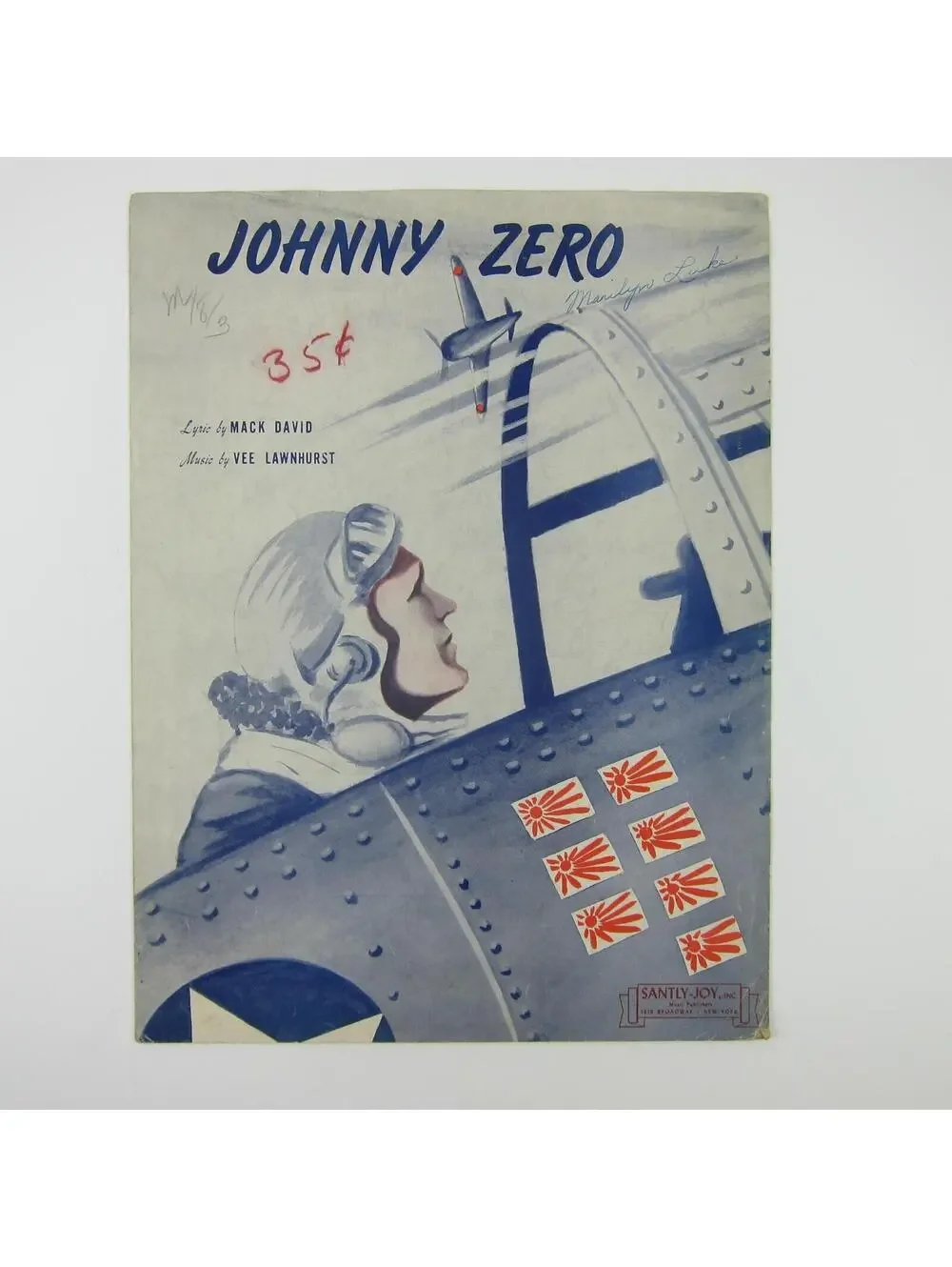 Sheet Music Johnny Zero WWII Military Fighter Pilot Bomber Aviation Vintage 1943